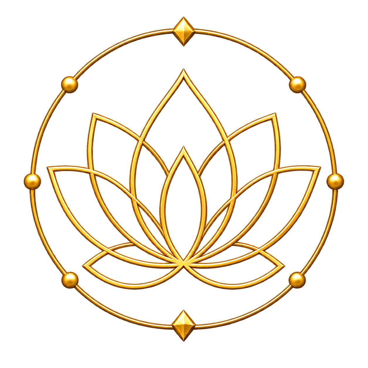 Lotus doré dans un cercle fin ponctué de points dorés